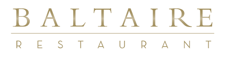 Logo of Baltaire Restaurant featuring the name in large, elegant serif font. A thin horizontal line separates the larger word "BALTAIRE" from the smaller "RESTAURANT" below. The muted gold text on a white background reflects their support for Los Angeles Regional Food Bank’s community efforts.