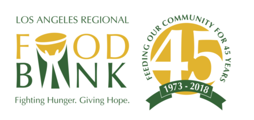 LARFB_45_logo_2Revised_color-e1531499794451 Logo for Los Angeles Regional Food Bank features the text "Fighting Hunger. Giving Hope." Beside it is a "45" anniversary emblem with the years "1973 - 2018" and the phrase "Feeding Our Community for 45 Years," reflecting its longstanding commitment to serving Los Angeles.