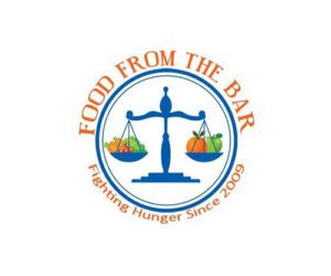 Logo with a blue scale balancing vegetables on one side and fruit on the other. Encircled by the text "Food From The Bar" at the top and "Fighting Hunger Since 2009" at the bottom, it proudly supports the Los Angeles Regional Food Bank.