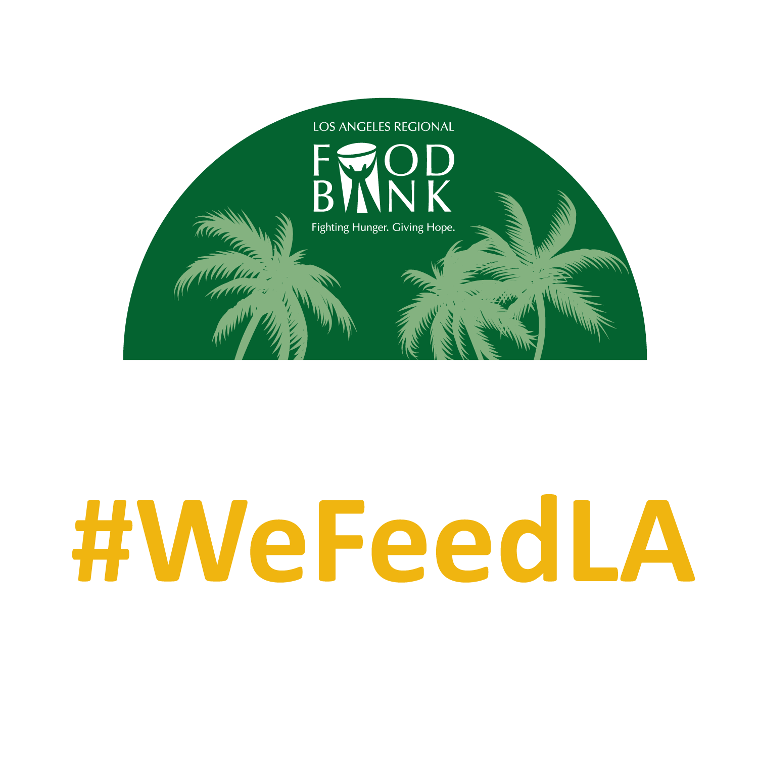 Logo of the Los Angeles Regional Food Bank featuring iconic palm trees and "TEAM #WeFeedLA" boldly displayed, capturing the spirit of community and commitment.