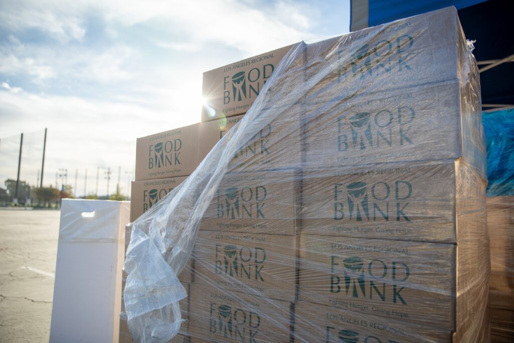 Emergency food kits prepared by the Los Angeles Regional Food Bank