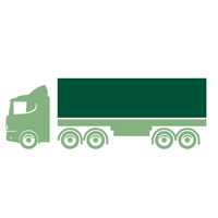 Illustration of a green semi-truck with three axles, proudly displaying the Los Angeles Regional Food Bank logo. The truck, featuring a large rectangular trailer, is set against a plain white background.