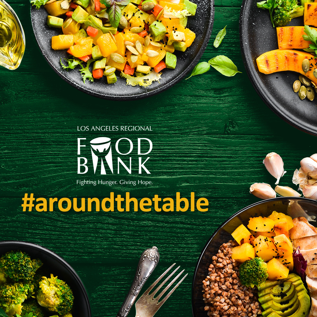 Social Media-Square-2 Bowls of food outline the perimeter around a dining table.