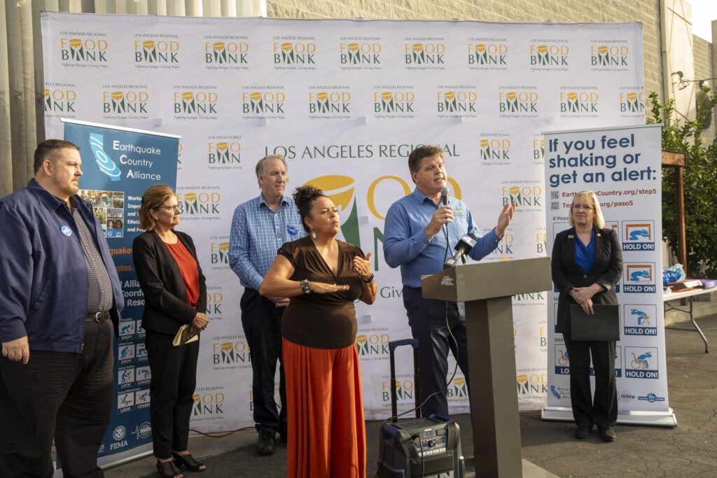The Great ShakeOut hosted at the Los Angeles Regional Food Bank on Thursday, October 19, 2023