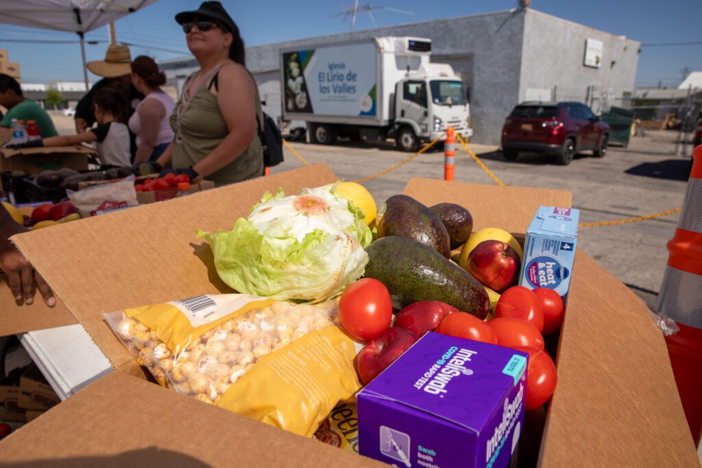 Food distribution at Iglesia El Lirio de los Valles in Lancaster, California