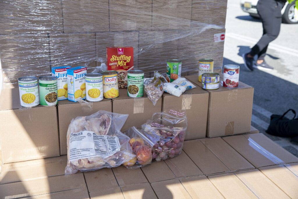 LA Clippers drive-through food distribution at The Kia Forum