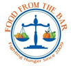 Logo of "Food From The Bar" for the Los Angeles Regional Food Bank, featuring a blue scales of justice symbol. One side holds fruits, the other vegetables. The text "Fighting Hunger Since 2009" is elegantly displayed beneath the scales.